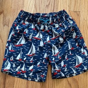 Crewcuts Factory Navy Blue Swim Trunks with Red and White Sailboats size 5